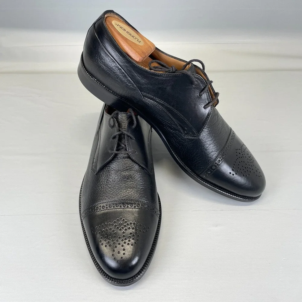 Johnston & Murphy Cellini Oxford Shoes Mens Size 9.5 M Black Deerskin Cap Toe